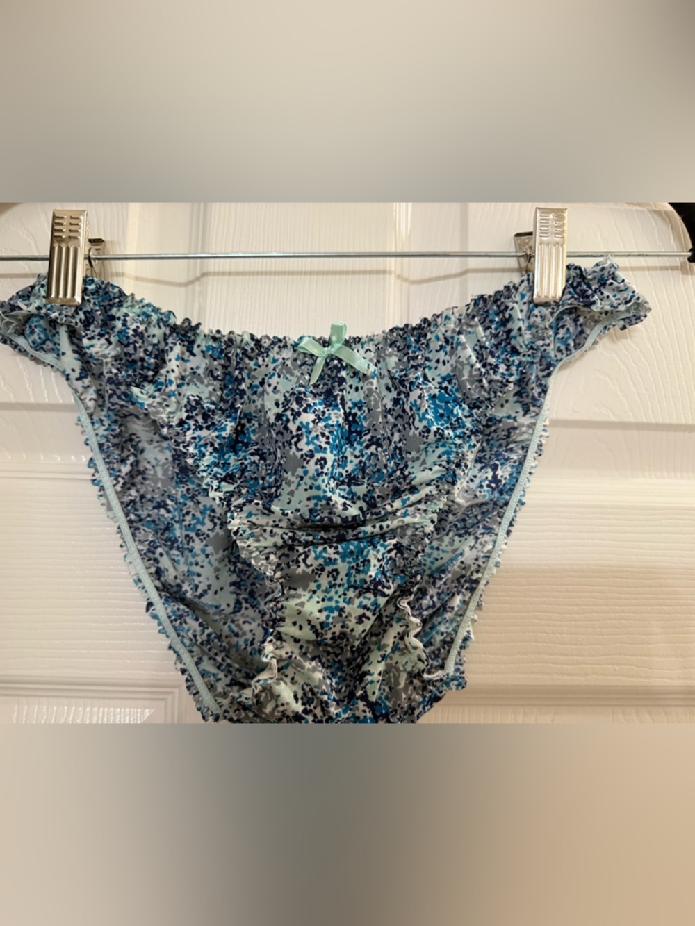 Jessica Simpson Blue Navy Mint Speckled Ruffle Bikini Bottoms